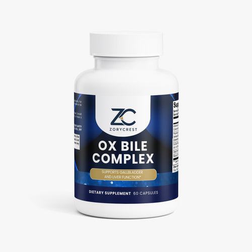 ZORYCREST Ox Bile Complex dietary supplement bottle, 60 capsules, for gallbladder and liver support