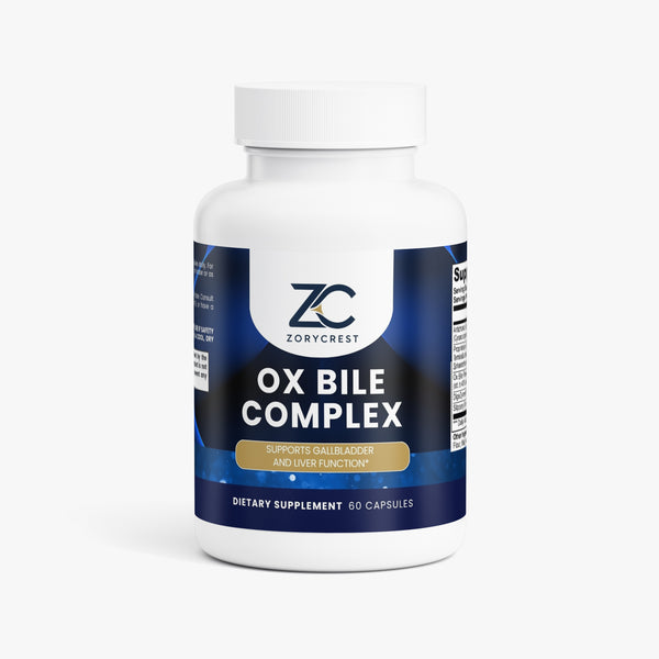 ZORYCREST Ox Bile Complex dietary supplement bottle, 60 capsules, for gallbladder and liver support